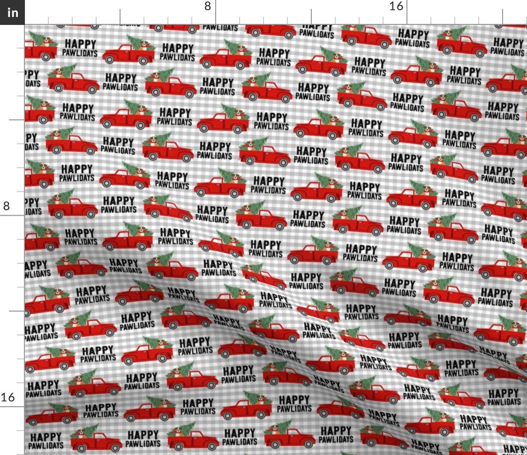 boxer dog christmas truck fabric - dog christmas fabric, boxer dog fabric, boxer dog christmas fabric - plaid happy pawlidays