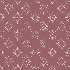 Embroidered Stars (cream on plum) 