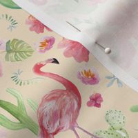 Tropical Flowers and Flamingoes