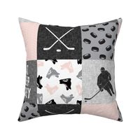 Eat Sleep Hockey - Ice Hockey Patchwork - Hockey Nursery - Wholecloth pink, black, and grey - LAD19