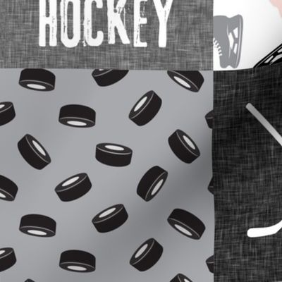 Eat Sleep Hockey - Ice Hockey Patchwork - Hockey Nursery - Wholecloth pink, black, and grey - LAD19