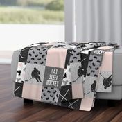 Eat Sleep Hockey - Ice Hockey Patchwork - Hockey Nursery - Wholecloth pink, black, and grey - LAD19