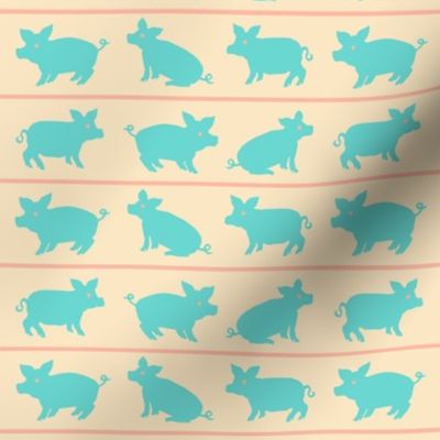 pigs in a row-blue-tan