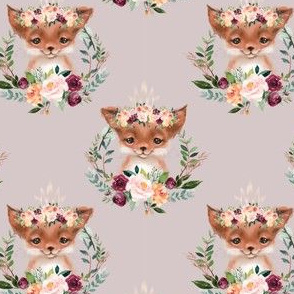 floral fox pink background