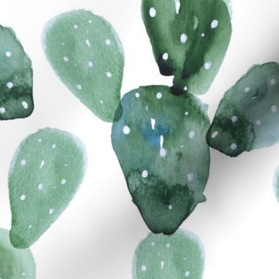 Large // Watercolor Paddle Cactus in Cyan