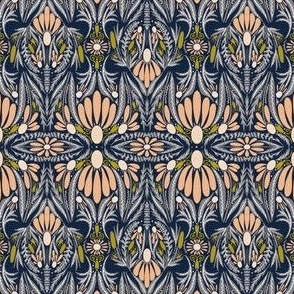 Maximalist Folk Art Coneflowers (Small Scale)—Navy