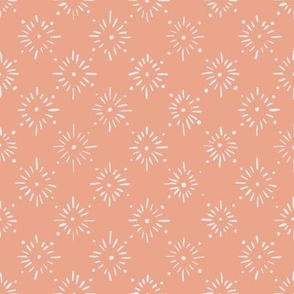 Embroidered Stars (white on peach) 