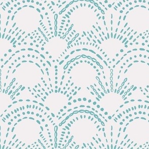Embroidered Sunshines (teal on white) 