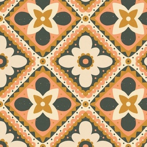 Retro floral tile (green, gold, pink)