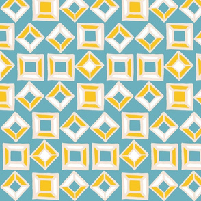 Squares & Gem Stones - Yellow and Blue