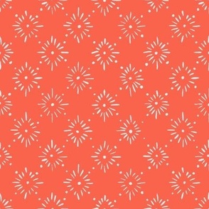 Embroidered Stars (white on coral) 