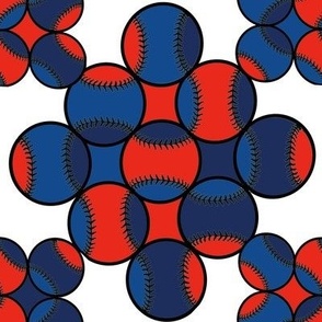 Geometric Baseball Polka Dots in White Red Blue and Black