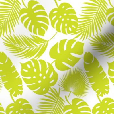 Tropical Leaves - Lime on White - Small