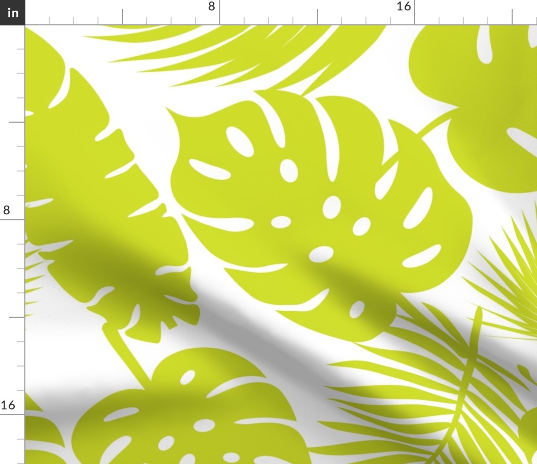 Tropical Leaves - Lime on White - Large