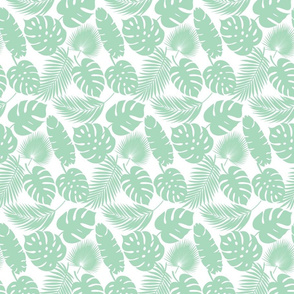 Tropical Leaves - Aqua on White - Small