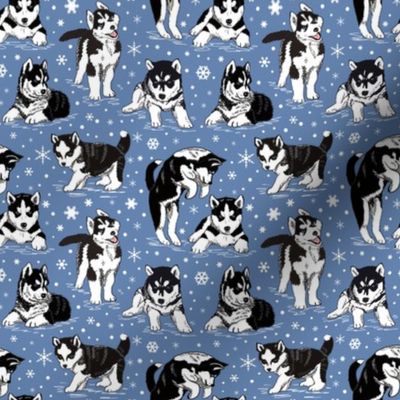 Husky puppies and snowflakes 4x4