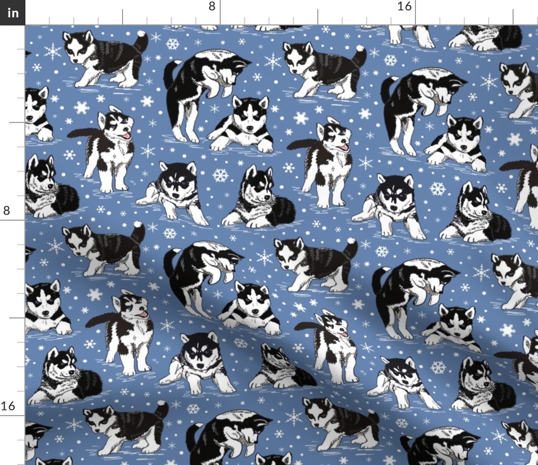 Husky puppies and snowflakes 8x8