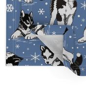 Husky puppies and snowflakes 12x12