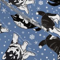 Husky puppies and snowflakes 12x12