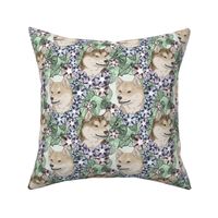 Floral cream Shiba Inu portraits