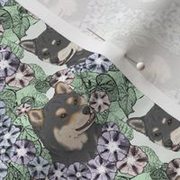 Small Floral black and tan Shiba Inu portraits