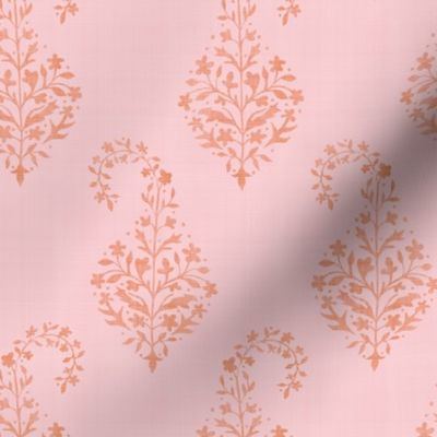 WOVEN Painted Paisley ORANGE on PINK