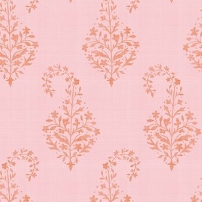 WOVEN Painted Paisley ORANGE on PINK