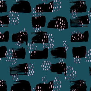 Minimal rain drops and inky brush spots  abstract dashes navy fall winter ocean night pink SMALL