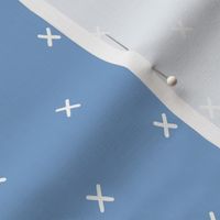 hand drawn x cross crosses organic fabric gift wrap wallpaper blue
