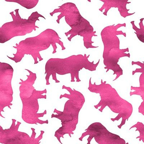 Watercolor Rhinos - dark pink on white