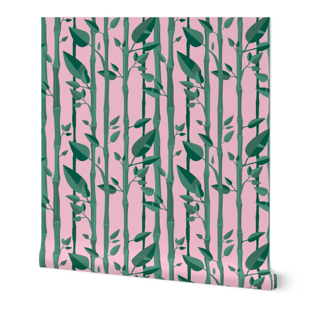 Japanese Bamboo forest trees wood illustration green pink 