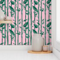 Japanese Bamboo forest trees wood illustration green pink 