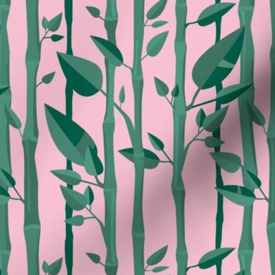 Japanese Bamboo forest trees wood illustration green pink 