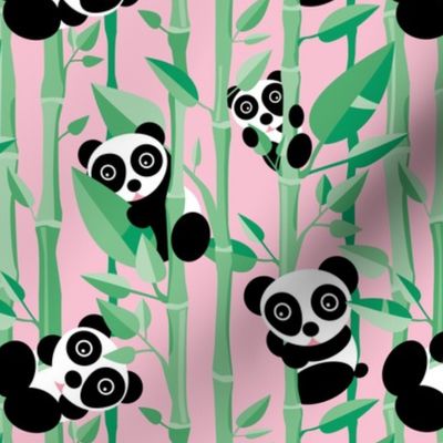 Cute little panda forest bamboo trees lush asian garden design pink green girls