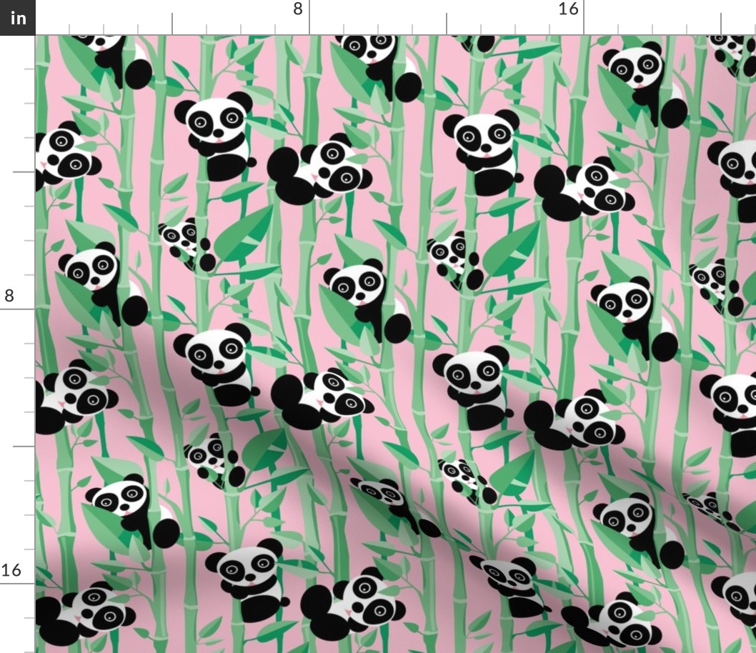 Cute little panda forest bamboo trees lush asian garden design pink green girls