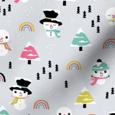 Little winter rainbows and snowy snowman pine trees christmas holiday baby colorful kawaii