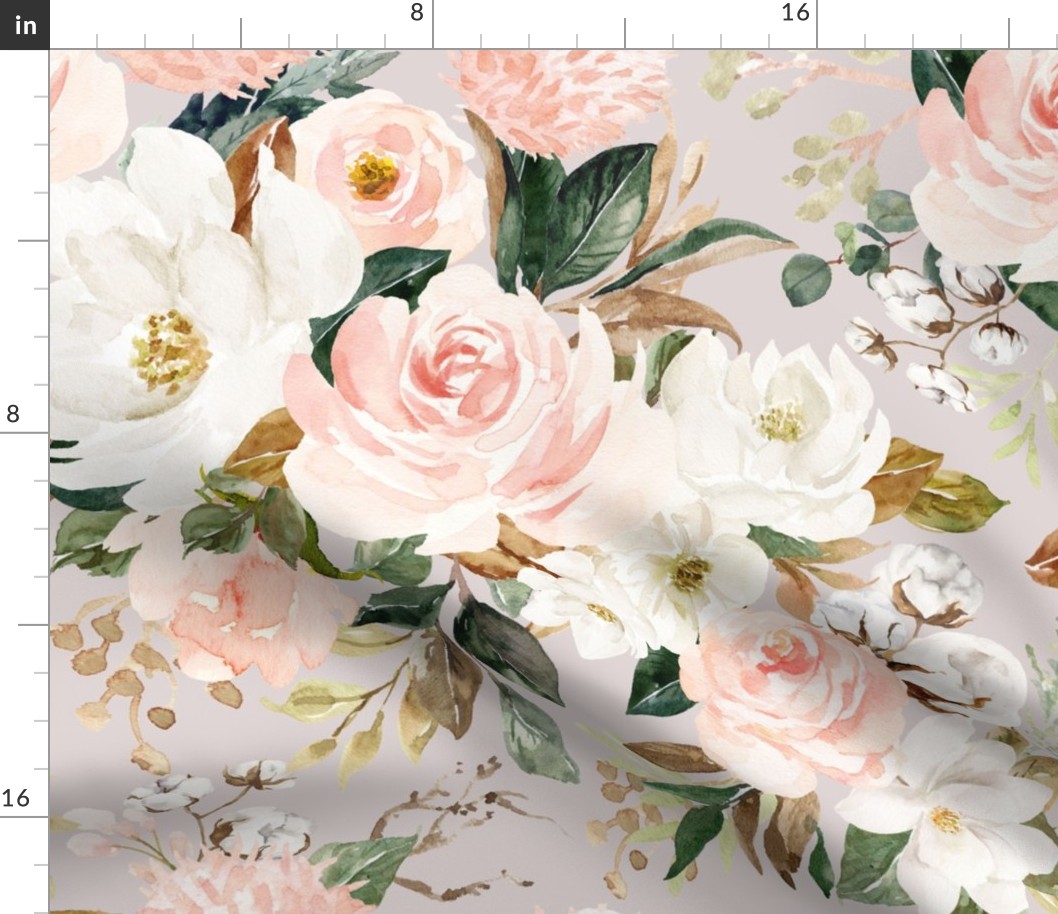 21" Vintage Magnolia Florals // Swiss Coffee