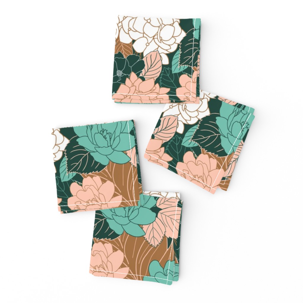 Stencil Floral in Bronze, Rose and Mint