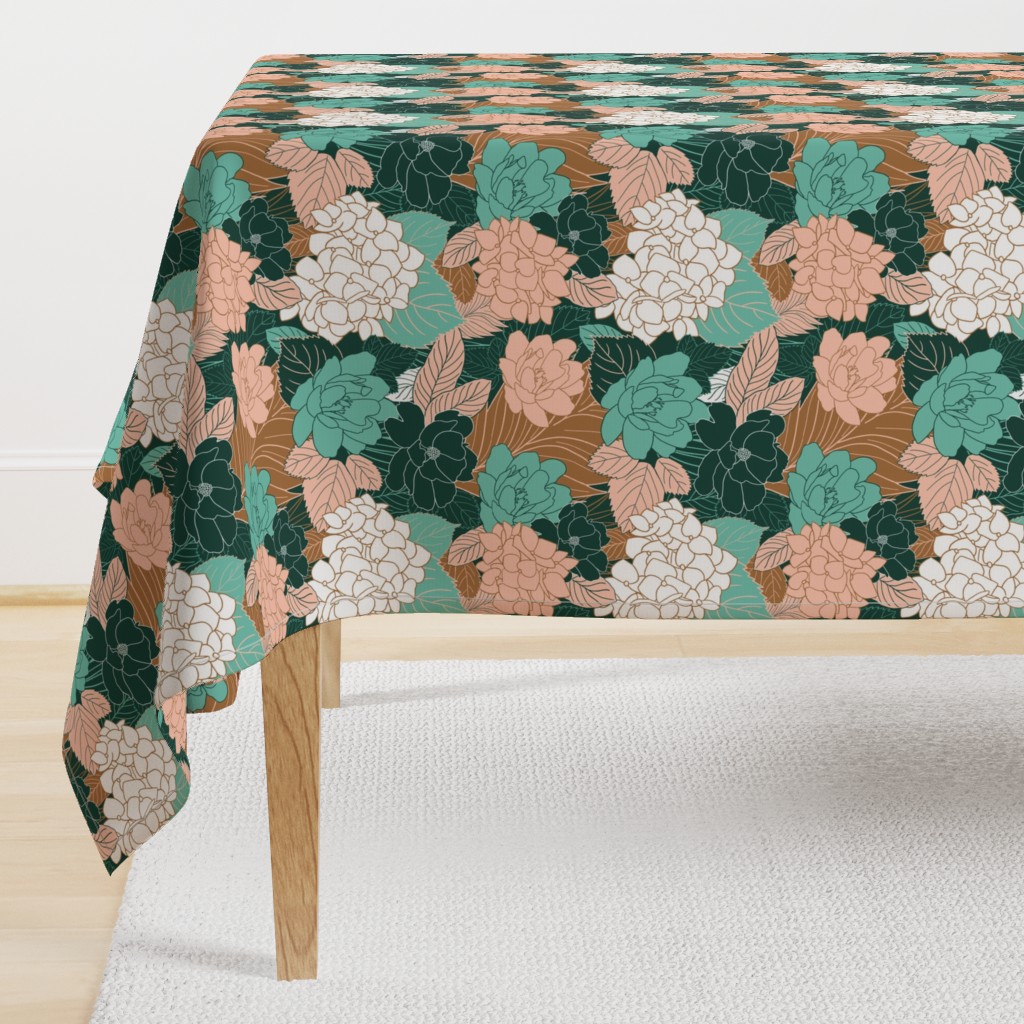 Stencil Floral in Bronze, Rose and Mint