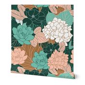 Stencil Floral in Bronze, Rose and Mint