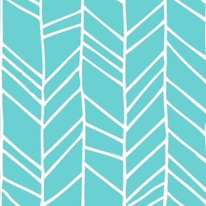 XL Island Blue Crazy Chevron Herringbone, Hand Drawn Geometric Pattern