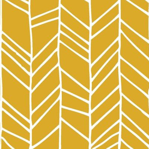 XL Mustard Crazy Chevron Herringbone, Hand Drawn Geometric Pattern