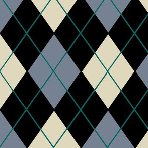 Classic Argyle Plaid in Gray Black Cream and Teal