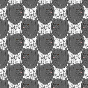 Black Pug horseshoe portraits