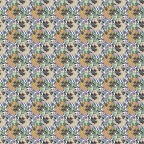 Small Floral Fawn Pug portraits