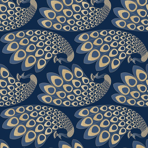 Blue and Gold Art Deco Peacock / Rotated