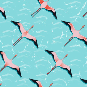 Bird's Eye View of a Flamingo Flock Flight
