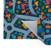 Bird's Eye View Abstract Suburban Cityscape Urban Roads Map in Multi-Colour Blue Red Turquoise Yellow Orange Green - UnBlink Studio Jackie Tahara