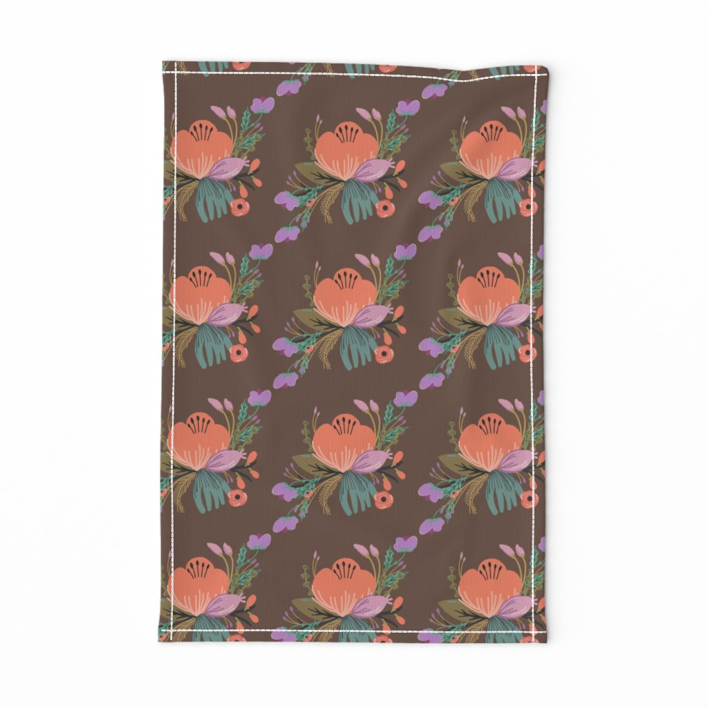 Naif Orange Flowers on Brown