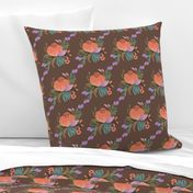 Naif Orange Flowers on Brown